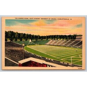 Postcard VA Charlottesville University of Virginia Scott Stadium Sunrise c1940s